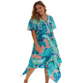 Large size women's 2020 explosions v-collar printed Bohemian holiday dress